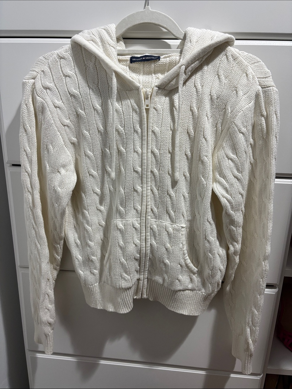Brandy Melville Cream Cable Knit Zip Hoodie